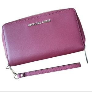 MICHAEL KORS Red Zip-Around Wristlet Wallet